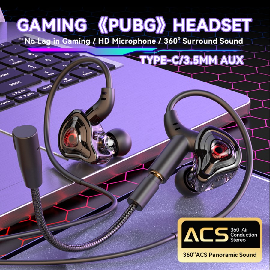Esports Gaming Mobile - Esports-Gaming-Headset, 360°-Surround-Sound, Hifi-Stereo-Ohrhörer mit Kabel, 3,5
