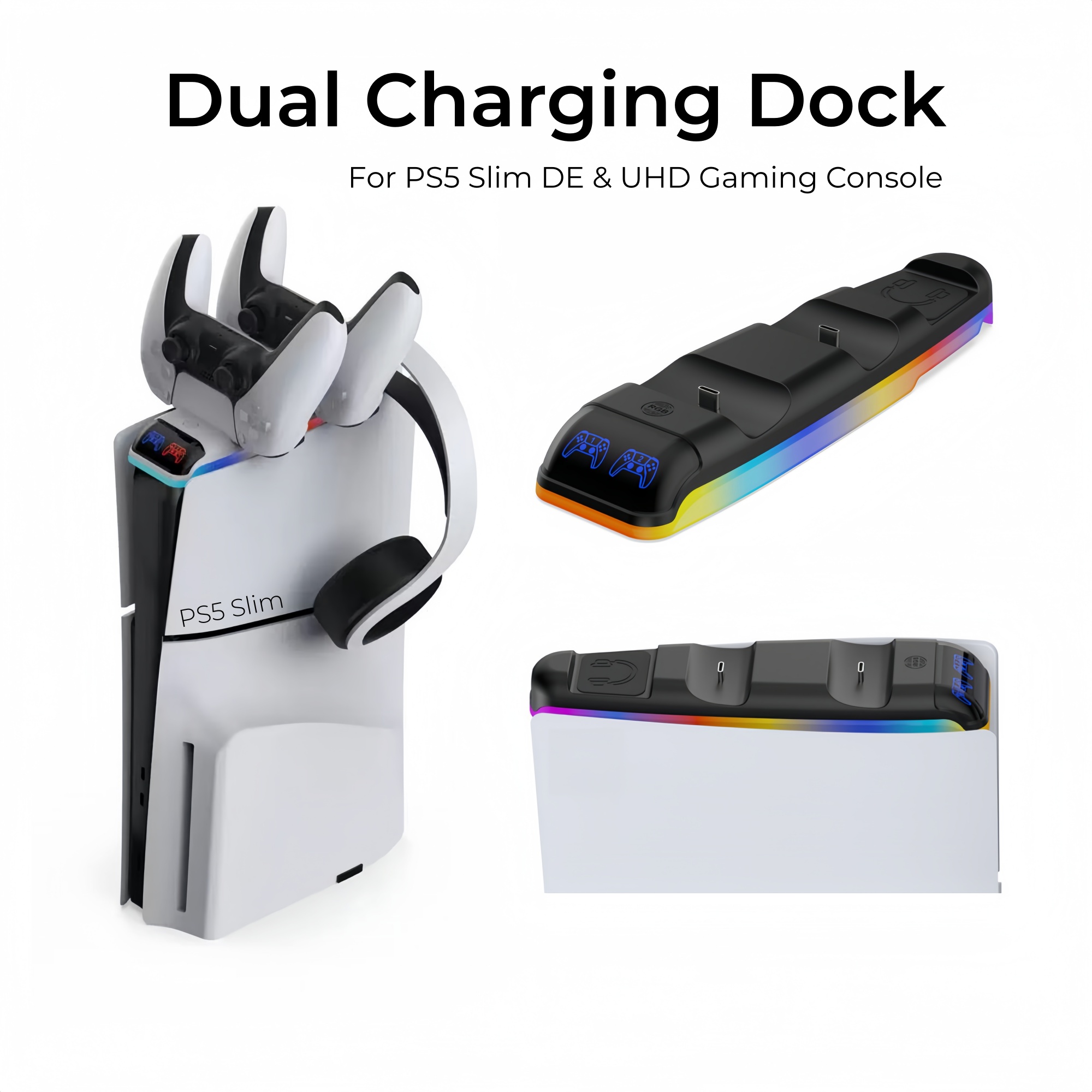 Controller Charging Stand - RGB-Licht-Ladestation für PS5 DualSense Wireless Controller,